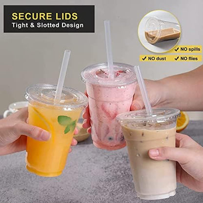 VITEVER [100 Sets - 24oz Plastic Cups with Lids and Straws, Disposable Cups for Iced Coffee, Smoothie, Milkshake, Cold Drinks - Clear (Pack of 2)
