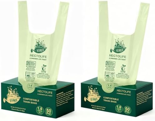 HECTOLIFE 1.6 Gallon 100 Count Compostable Bags Handle Tie