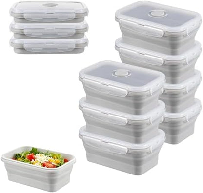 10Pcs Silicone Collapsible Food Storage Containers with Airtight Lids,17oz