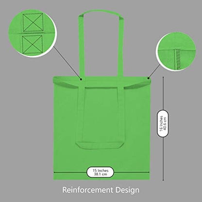 TOPDesign 6-Pack Economical 16"x15" Lime Green Cotton Tote Bag, Lightweight Medium Reusable Grocery Shopping Cloth Bags, Suitable for DIY, Advertising, Promotion, Gift, Activity