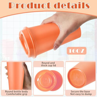 FillTouch 12 Pcs 16 oz Reusable Coffee Cups with Lids, Soft Tones