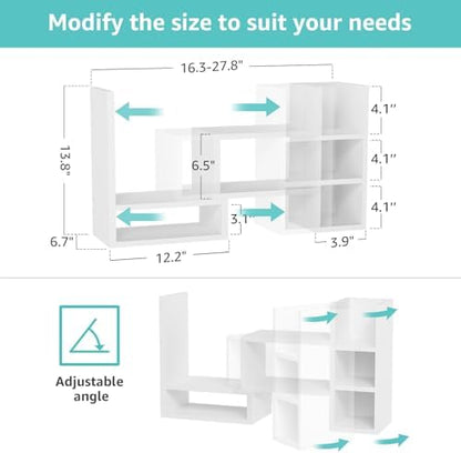 NUTIKAS Desk Shelves Desktop Organizer Shelf - White Office Organization for Top of Desk Organizers and Accessories Corner Bookshelf Table Top Shelving Small Hutch Decorations for Women Office