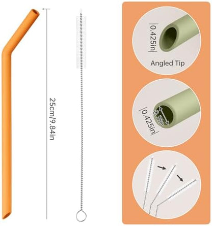 NiHome 6-Pack Wide Reusable Bent Silicone Straws for Smoothies, Milkshake