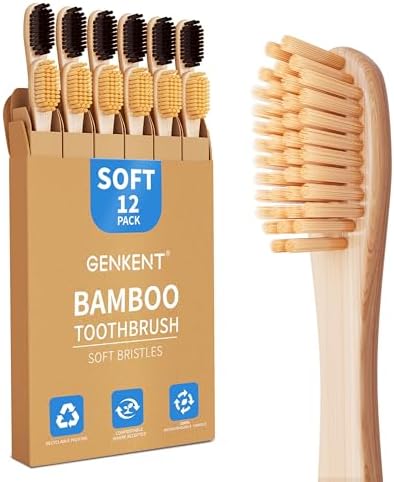 GENKENT Bamboo Toothbrushes 12 Pack BPA Free Soft Bristles Toothbrush