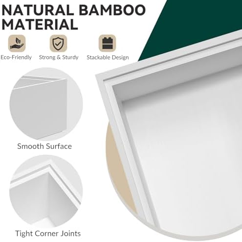 Lixple Bamboo Kitchen Drawer Organizer, 2 Pack, 17" x 6" x 2", White