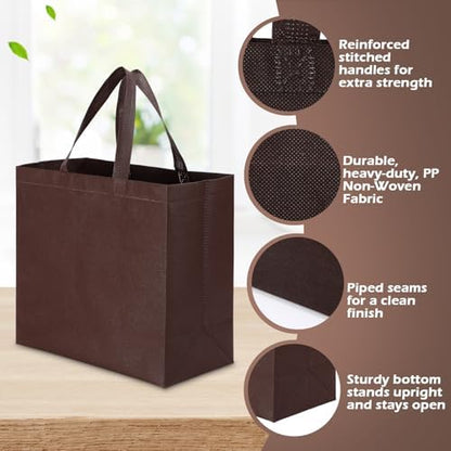 Reginary 100 PCS Non Woven Tote Bags Bulk,Brown