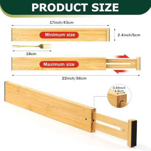 Lzerking Kitchen Drawer Dividers 6 Pack Bamboo Drawer Organizers