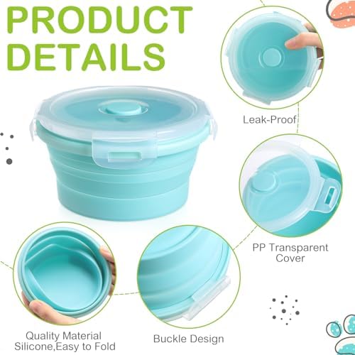 Suclain 4 Pcs Collapsible Bowls with Lids Silicone Camping Food Storage Container Expandable Folding Salad Lunch Box Travel Container for Hiking Camping