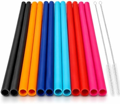 12 Pcs Eco Friendly Silicone Straws with 2 cleaning Brushes,Reusable Silicone Drinking Straws,for 30oz and 20oz Tumblers,Yeti, Ozark, (Pure Multicolor, 10 inches)