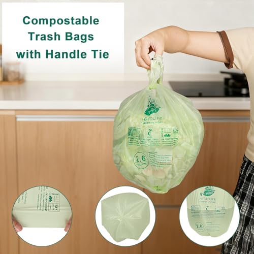 HECTOLIFE 2.6 Gallon 300 Count Compostable Bags Handle Tie