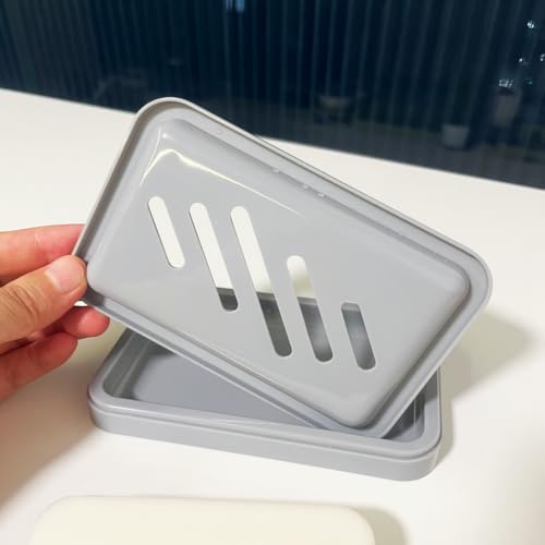 2PCS Grey Soap Holders, Premium Plastic Bamboo Dish for Shower, Bath