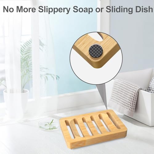 Wooden Soap Dish, Bamboo Soap Holder for Shower, Self Draining Tray
