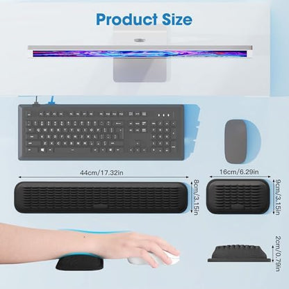 MEKASS Ergonomic Wrist Rest for Keyboard and Mouse, Soft Memory Foam Keyboard Wrist Rest Set with Non-Slip Silicone Base, Easy Typing, Pain Relief, Comfort for Office, Work, Gaming (Classic Black)