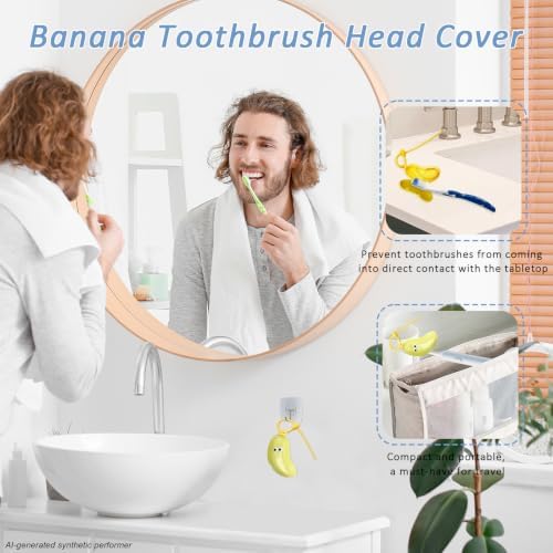 Banana-Shaped Toothbrush Cover, 2-in-1 Travel Toothbrush Case with Built-in Toothpaste Dispenser & Hanging Rope, Fits Most Electric/Manual Brush Heads for Vacation, Camping