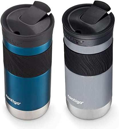 Contigo Byron 2.0 Snapseal Insulated Stainless Steel Travel Mug with Grip, 16oz, Blueberry Satin & Gold Morel (Pack of 8)