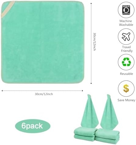Microfiber Facial Cloths Fast Drying Washcloth 12inch x 12inch Green 6 pack