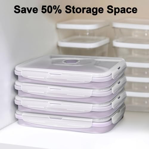Collapsible Food Storage Containers with Airtight Lid & Vent Valve, 27 oz