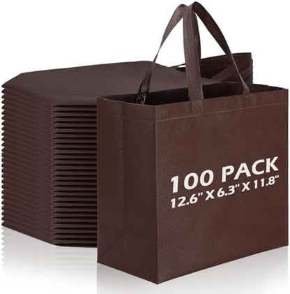 Reginary 100 PCS Non Woven Tote Bags Bulk,Brown