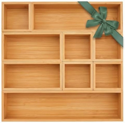 MapleGrace Bamboo Drawer Organizer Set, 9 PCS Wood Storage Organizers