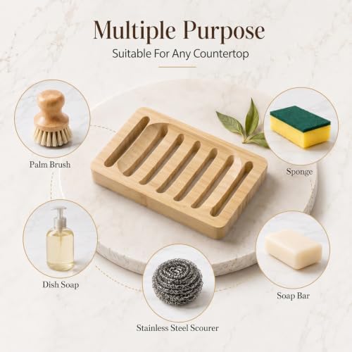 2 Pack Teak Soap Dish Wooden Soap Holder Self Draining Soaps Dish for Shower Natural Wooden Bar Soaps Holder for Bathroom Kitchen Sink Bathtub