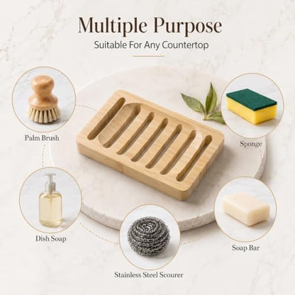 2 Pack Teak Soap Dish Wooden Soap Holder Self Draining Soaps Dish for Shower Natural Wooden Bar Soaps Holder for Bathroom Kitchen Sink Bathtub