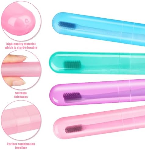 Hooqict 4 Pack Travel Toothbrush Case Portable Travel Toothbrush Holder Plastic Toothbrush Container Protector Cover Case for Traveling, Bathroom, Camping, Home, School, Business