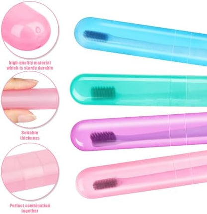 Hooqict 4 Pack Travel Toothbrush Case Portable Travel Toothbrush Holder Plastic Toothbrush Container Protector Cover Case for Traveling, Bathroom, Camping, Home, School, Business