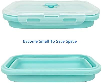CARTINTS Silicone Collapsible Food Storage Containers-Prep/Storage Bowls with Lids - Set of 3 Square Silicone Lunch Containers - Microwave, Dishwasher and Freezer Safe (blue)