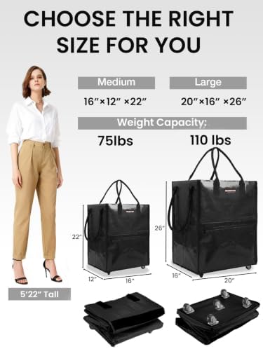 WORKPRO Medium Rolling Grocery Bag, 18-Gallon Shopping Tote with 4 Wheels