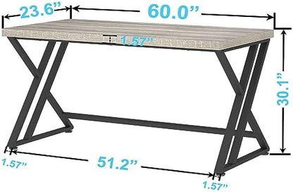 LVB 60 Inch Grey Modern Computer Office Desk Metal & Wood Writing Desks