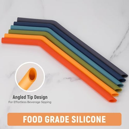 NiHome 6-Pack Wide Reusable Bent Silicone Straws for Smoothies, Milkshake