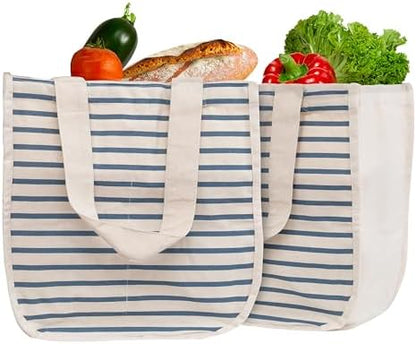 Best Canvas Grocery Shopping Bags - Cloth Grocery Tote Bags - Reusable Cotton Grocery Tote Bags with Bottle Sleeves