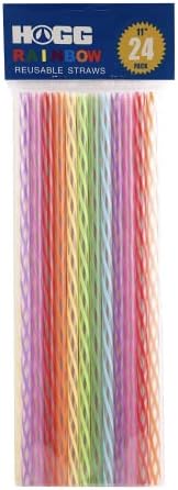 24-Pack, Reusable Straws - Rainbow, Plastic Straws Reusable, BPA Free, Dishwasher Safe, Multicolor, Replacement for Tumblers, Fits 20oz 30oz 40oz