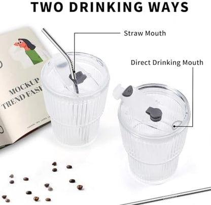 16 OZ Reusable Iced Coffee Cups with Lids and Straws, Unbreakable Plastic Drinking Glasses for Iced Tea, Juice, Water, BPA Free, Dishwasher Safe, Set of 8