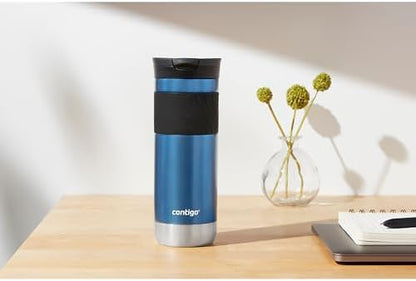 Contigo SNAPSEAL Insulated Stainless Steel Travel Mug with Grip 20oz. Blue Corn Transparent Satin & Midnight Berry