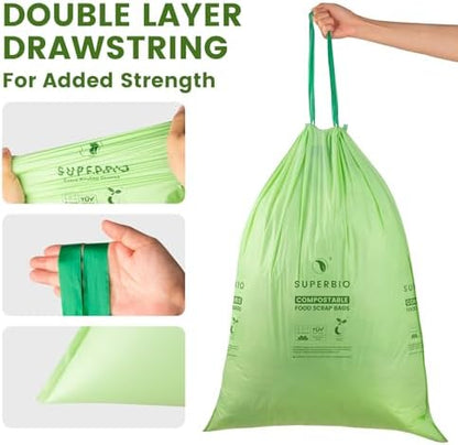 SUPERBIO 13 Gallon Compostable Drawstring Kitchen Waste Bag, 30 Count
