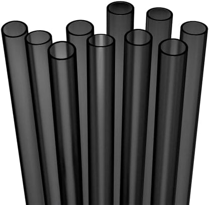 Fiesta First 10 EXTRA WIDE Long Reusable Black Hard Plastic Drinking Straws + Cleaning Brush - Fat Thick Large Jumbo Straws for Smoothies and Milkshakes - Black - Dishwasher Safe BPA Free