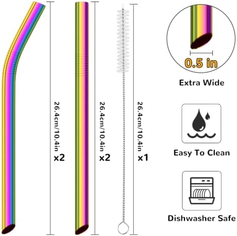 NiHome 4-Pack Stainless Steel Straws for Boba, Smoothie, 10.4” Metal Straws