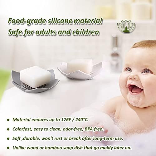 2 Pack Silicone Soap Tray Dishes Soap Holder Saver Draining Bathroom Shower Sink Bathtub