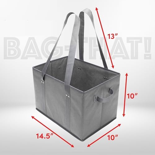 BAG-THAT! 4pk Reusable Grocery Bags Shopping Bags Tote Box Large Heavy Duty Groceries Bag Handles Foldable Reinforced Bottom (Gray)
