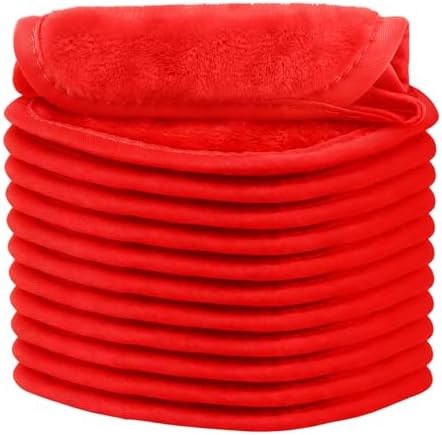 Orighty Makeup Remover Cloth, 12 Pack Makeup Removal Face Cleansing Cloth, Reusable Make Up Remover Pads Remove Instantly Dirt with Just Water, 5 x 5 in, Red