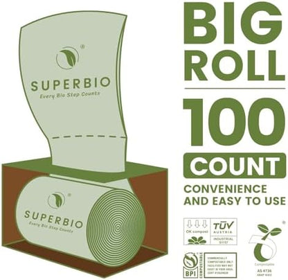 SUPERBIO 13 Gallon Compostable Kitchen Waste Bags, 50 Count, 1 Pack