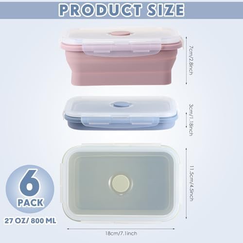 Mifoci 6 Pcs Silicone Containers for Food Collapsible Food Storage Containers with Airtight Lids Stacking Leftover Foods Storage Lunch Box for Freezer Microwave Dishwasher Safe(Morandi,27 oz)