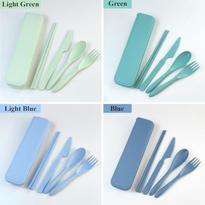 DISSKNIC Green Travel Utensils with Case, Reusable Utensil Sets for Lunch Box, Chopsticks Reusable Plastic Utensils Lunch Box Accessories for Adults,Portable Utensils Set with Case,Camping Accessories