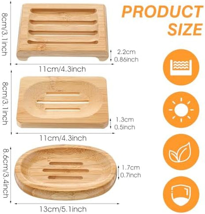 12 Pcs Bamboo Soap Dish Bulk, Self-Draining Non-Slip Bamboo Soap Trays Bulk, Wooden Soaps Holder Tray, Shampoo Bar Holder for Bathroom, Kitchen (3 Sizes)