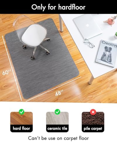 Baroyal Office Chair Mat for Hardwood Floor Under Desk Computer Rolling Chair Mat for Wood/Tile Floor Non-Slip Heavy Duty Desk Rug PVC Plastic Hard Floor Protector 48" x 60" (Gray)