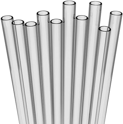 Fiesta First 10 Long Clear Straws - Hard Semi-transparent Plastic Reusable Drinking Straws + Sturdy Cleaning Brush - for Tumblers, Mason Jars, Milkshakes and Smoothies - Dishwasher Safe BPA Free
