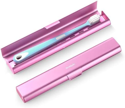 Aluminum Toothbrush Travel Case, Portable Travel Toothbrush Holder, Durable Manual Toothbrush Box Container for Traveling, Bathroom, Camping, Business Trip-Pink
