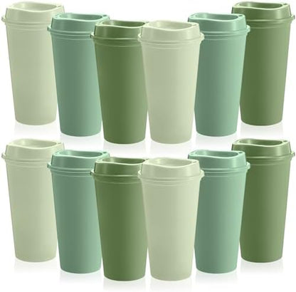 FillTouch 12 Pcs 16 oz Reusable Coffee Cups with Lids, Green Gradient