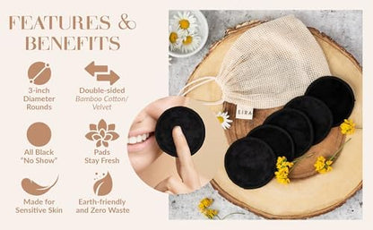Reusable Makeup Remover Pads with Bamboo Holder – Washable Bamboo Cotton Rounds for Face, Toner & Sensitive Skin – Eco Friendly Zero Waste Skincare Set by EIRA